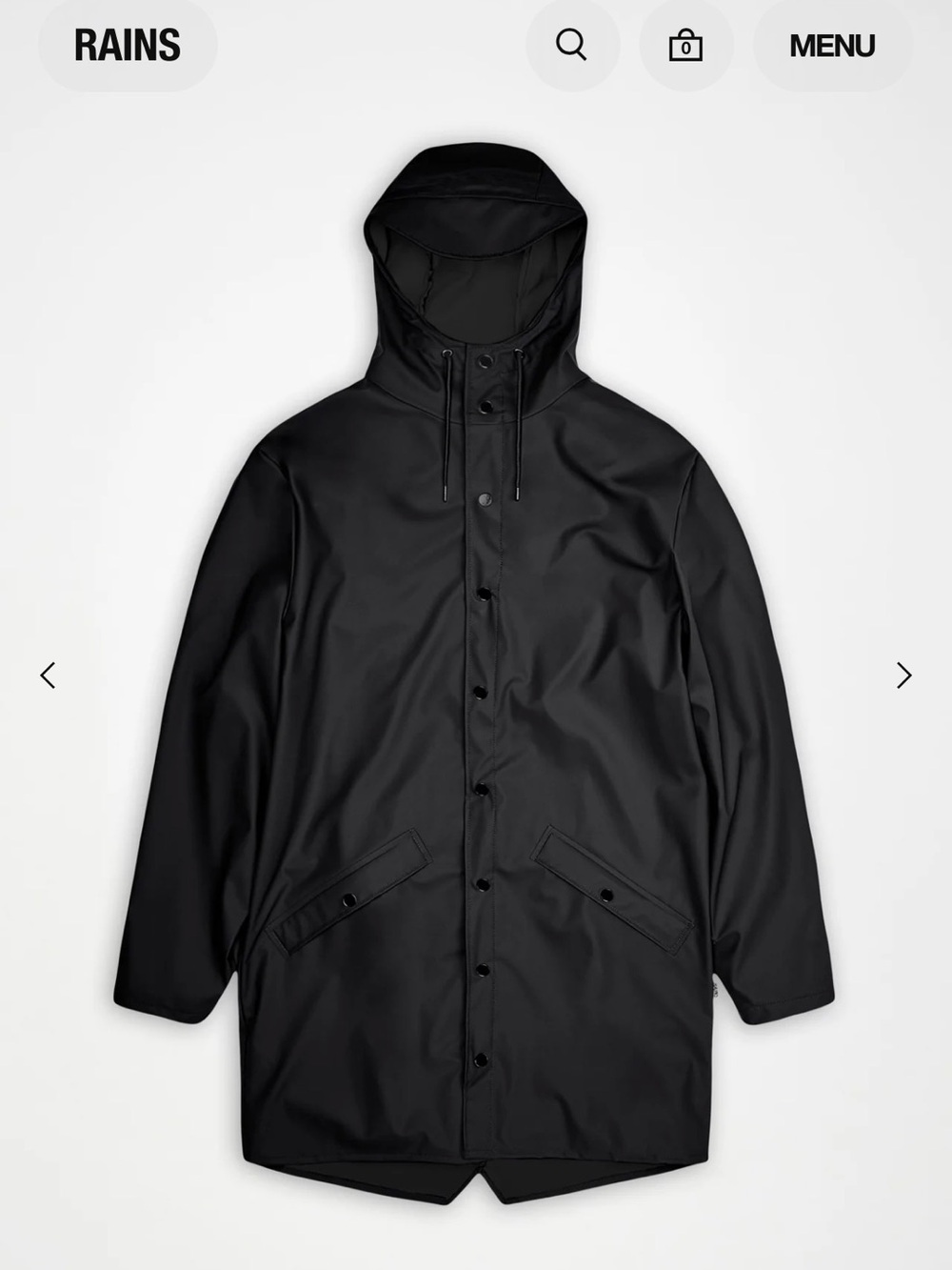 Rains brand Black Hooded Raincoat (men's)